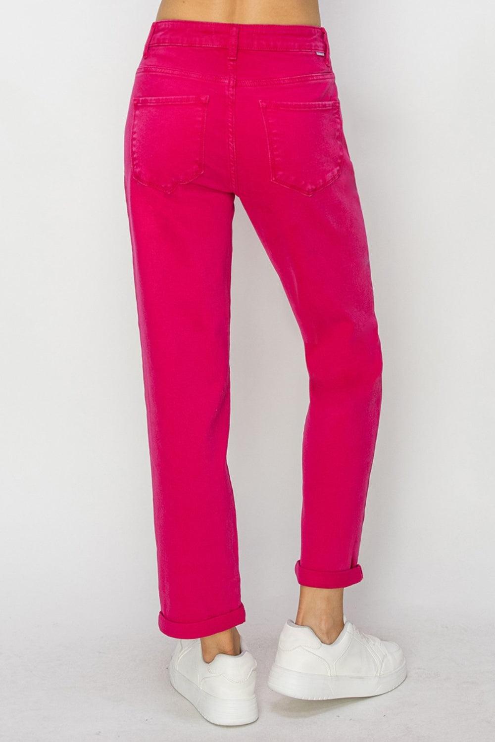 RISEN High Waist Rolled Hem Straight Jeans Carauana Store