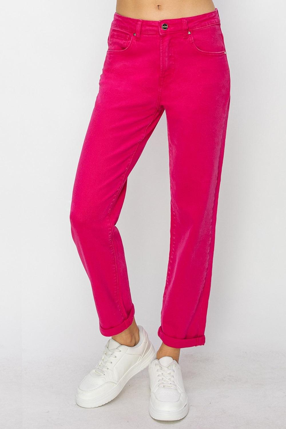 RISEN High Waist Rolled Hem Straight Jeans Carauana Store