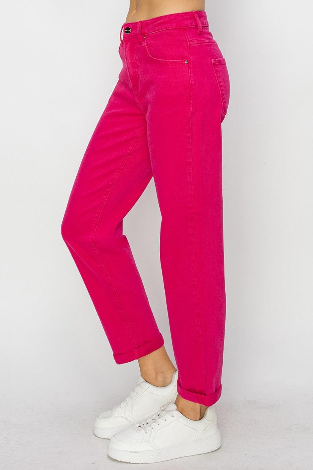 RISEN High Waist Rolled Hem Straight Jeans Carauana Store
