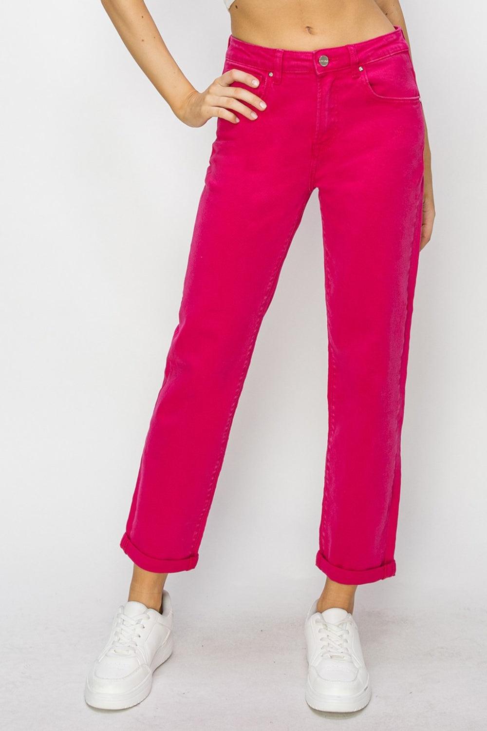 RISEN High Waist Rolled Hem Straight Jeans Carauana Store