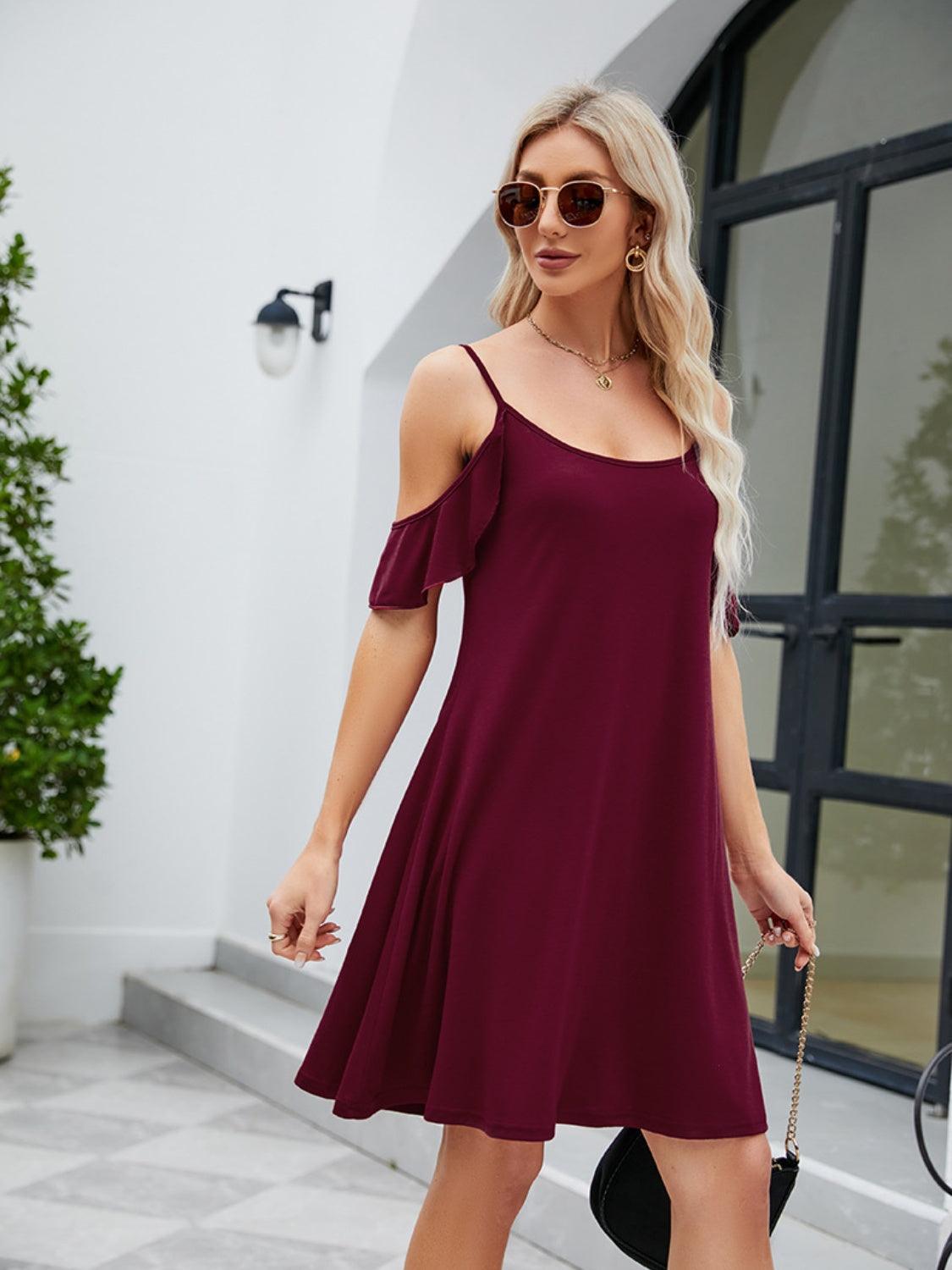 Ruffled Scoop Neck Mini Dress Carauana Store