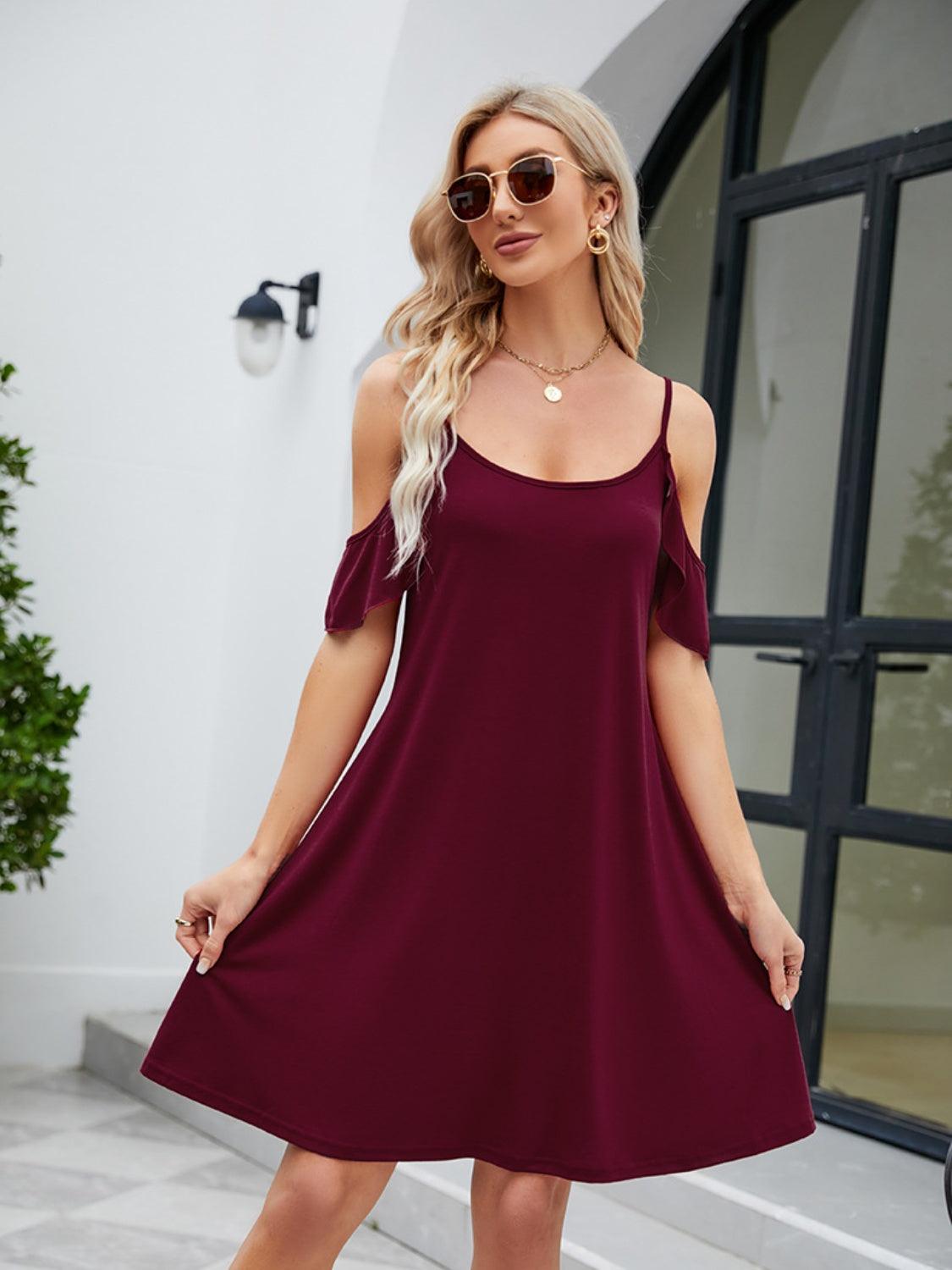 Ruffled Scoop Neck Mini Dress Carauana Store