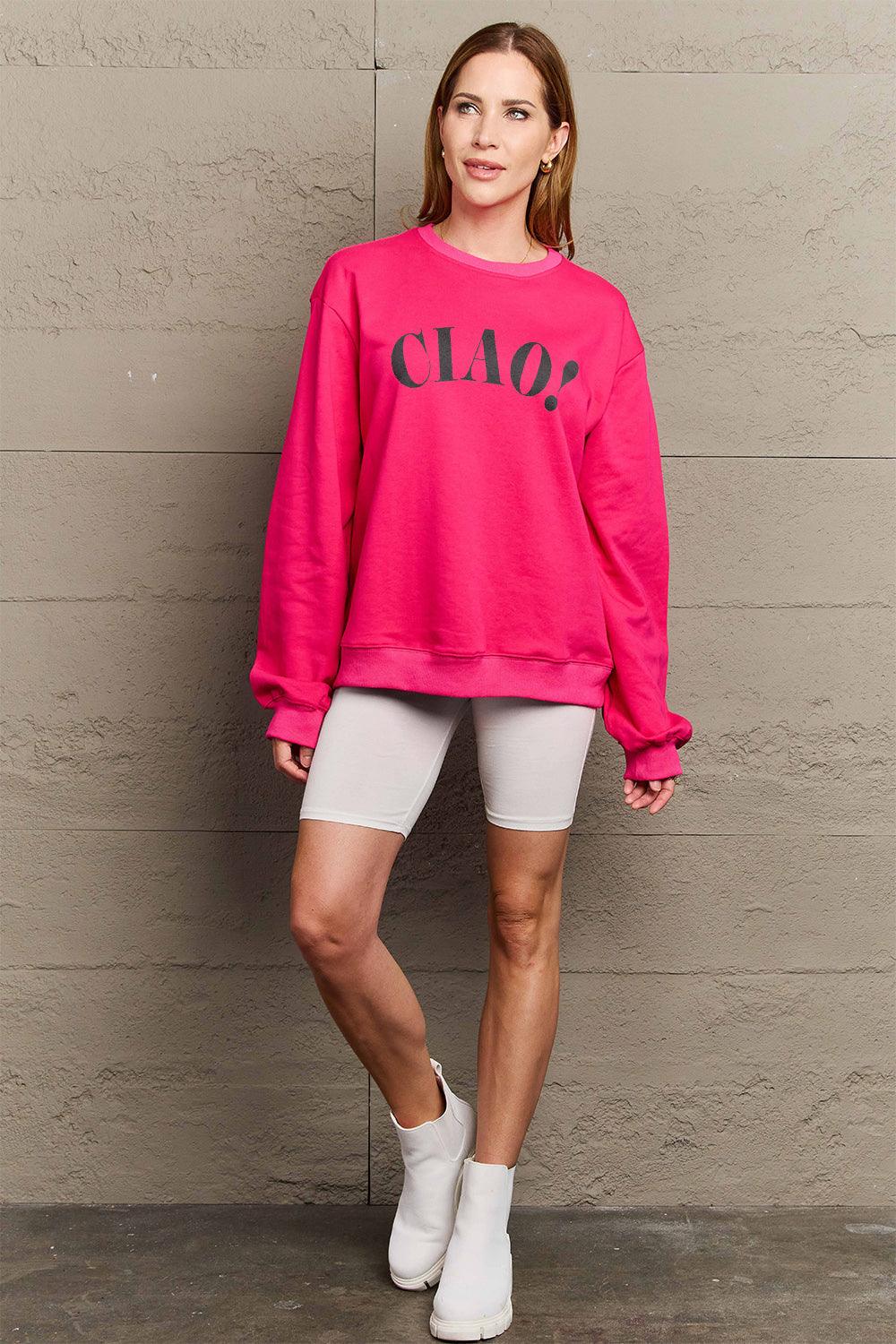 Simply Love Full Size CIAO!Round Neck Sweatshirt Carauana Store