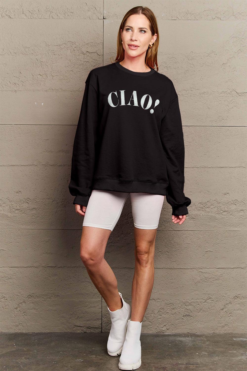 Simply Love Full Size CIAO!Round Neck Sweatshirt Carauana Store