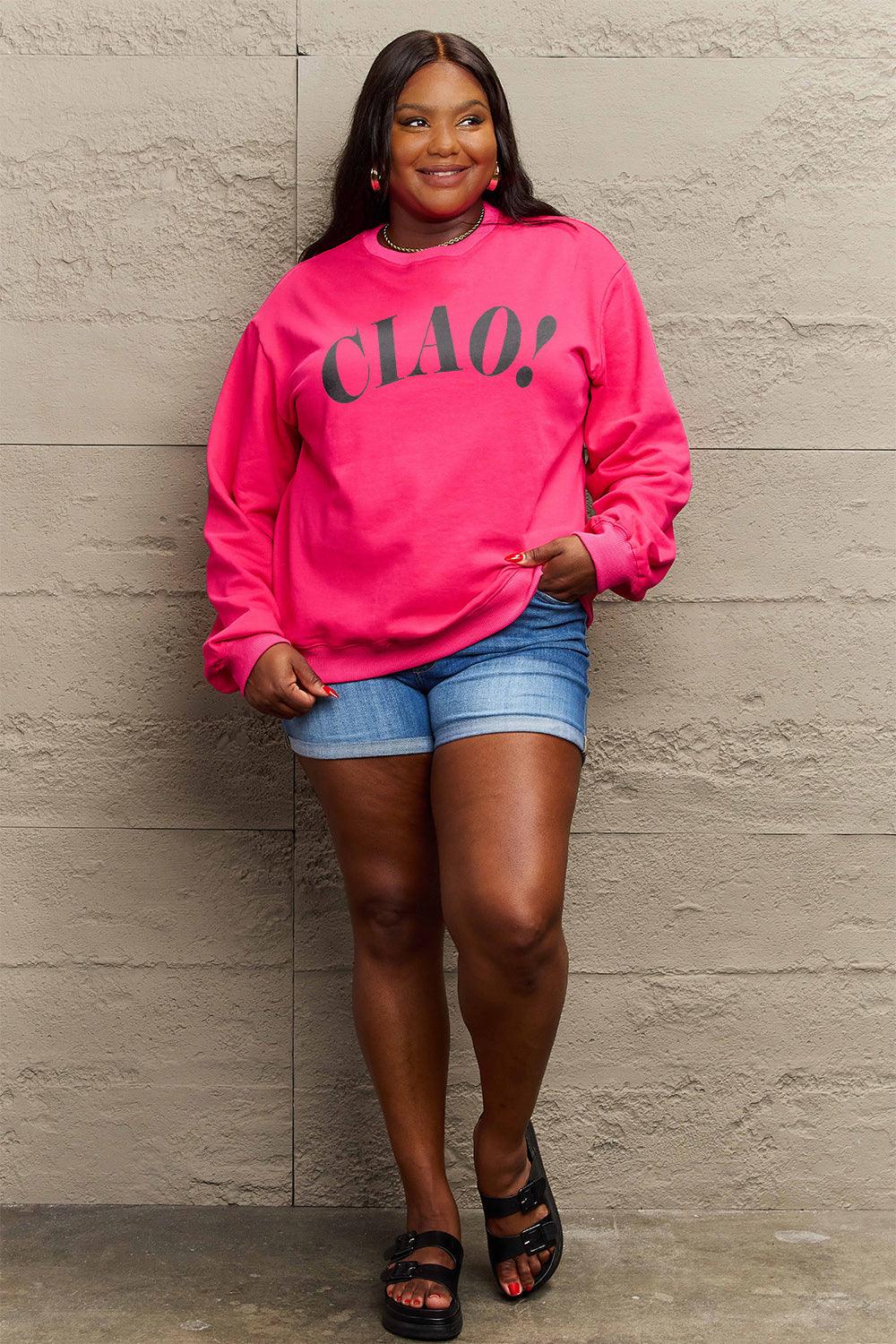 Simply Love Full Size CIAO!Round Neck Sweatshirt Carauana Store