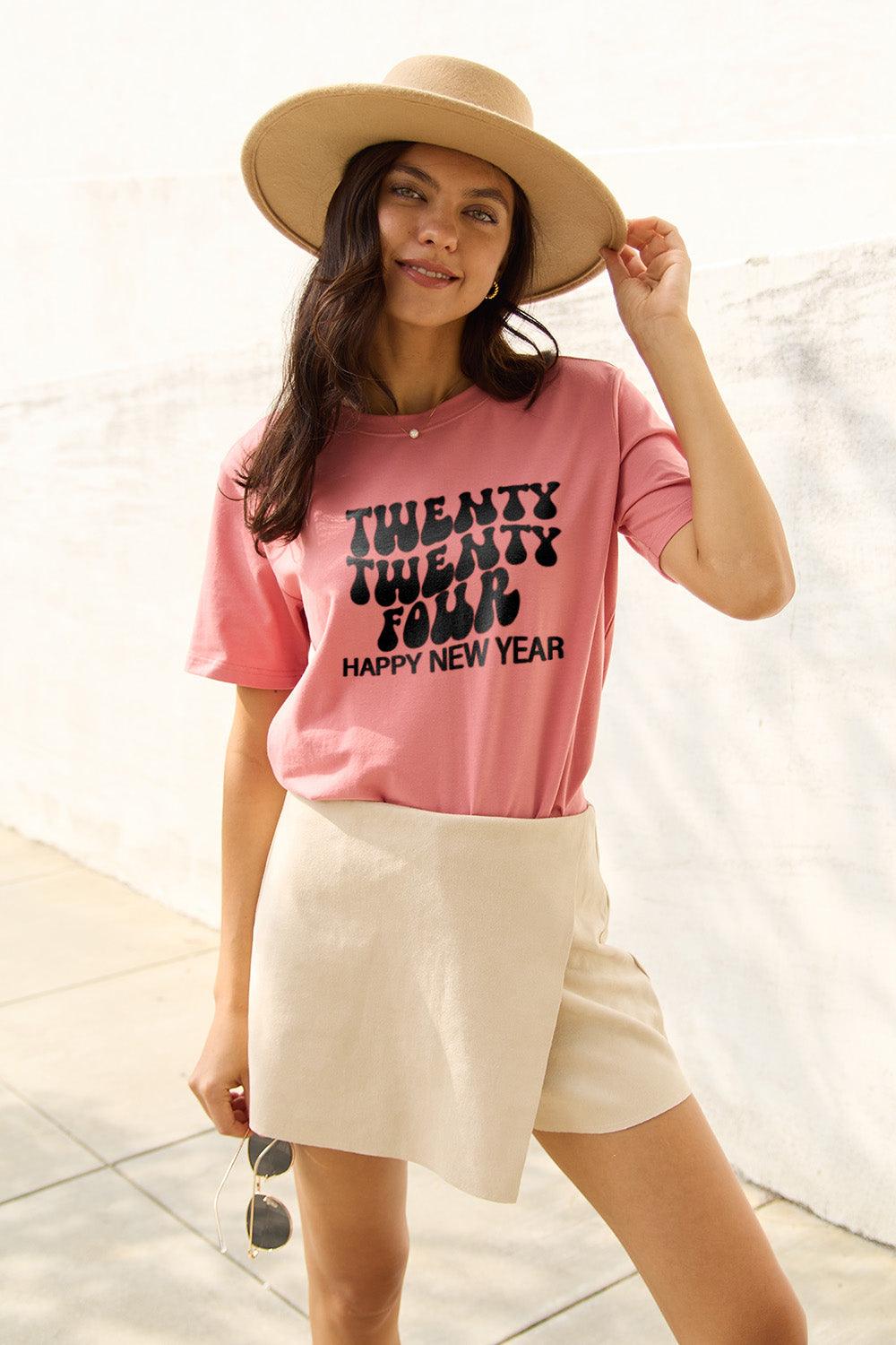 Simply Love Full Size TWENTY TWENTY FOUR HAPPY NEW YEAR Short Sleeve T-Shirt Carauana Store