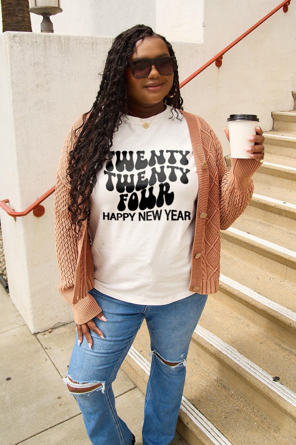 Simply Love Full Size TWENTY TWENTY FOUR HAPPY NEW YEAR Short Sleeve T-Shirt Carauana Store