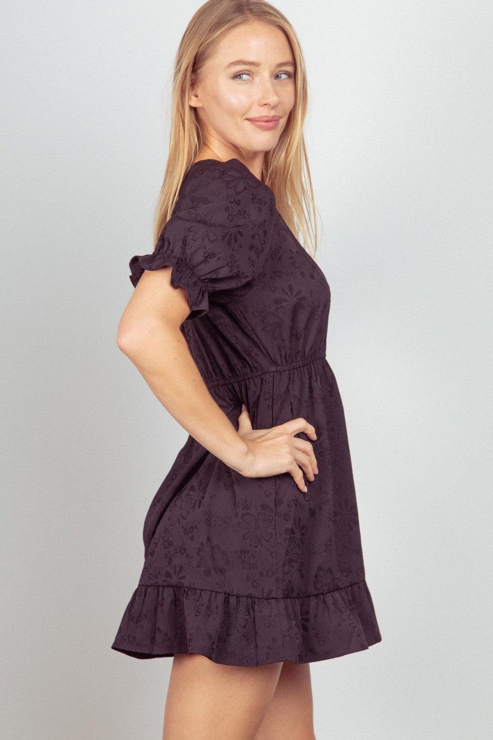 VERY J Floral Textured Woven Ruffled Mini Dress Carauana Store
