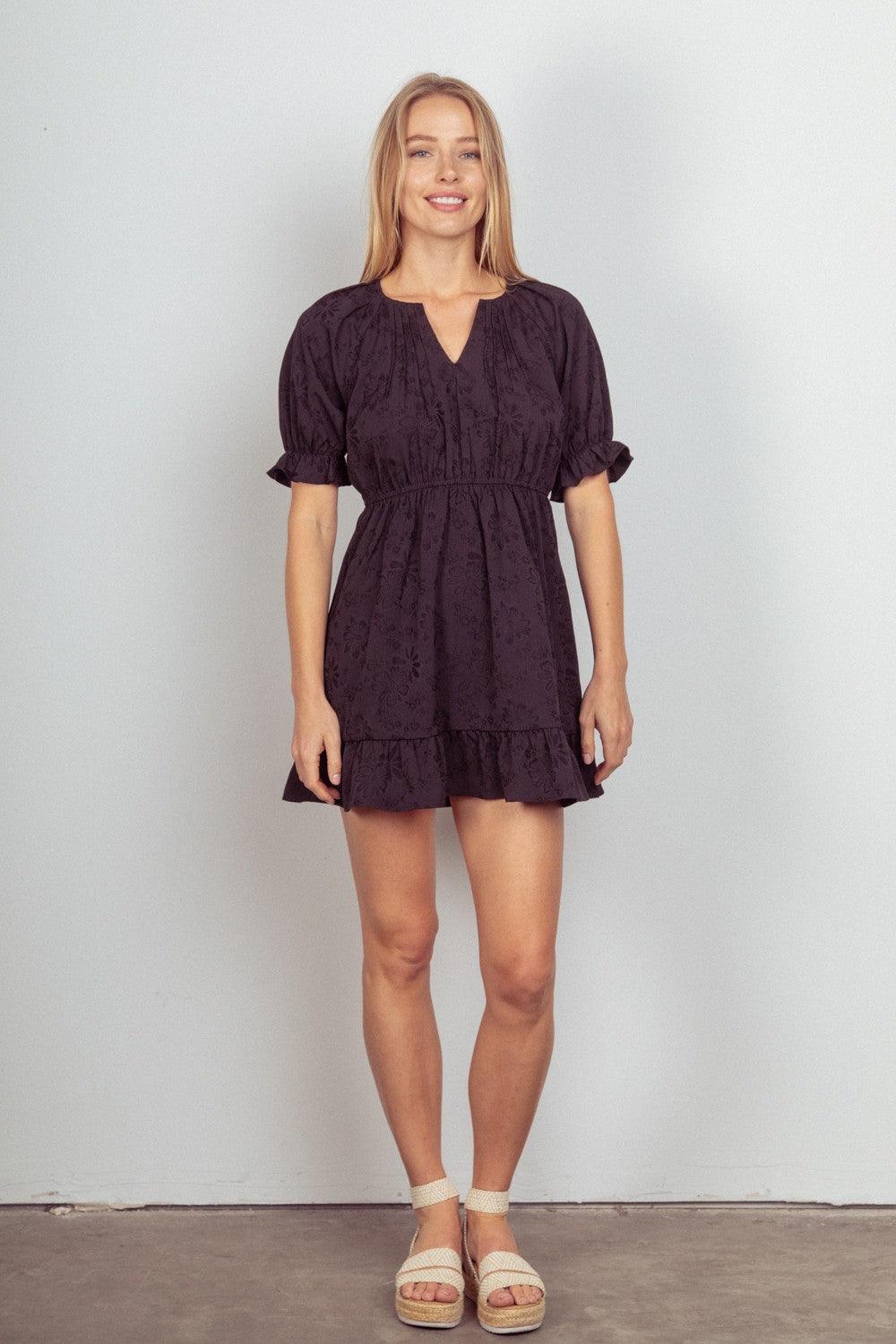VERY J Floral Textured Woven Ruffled Mini Dress Carauana Store