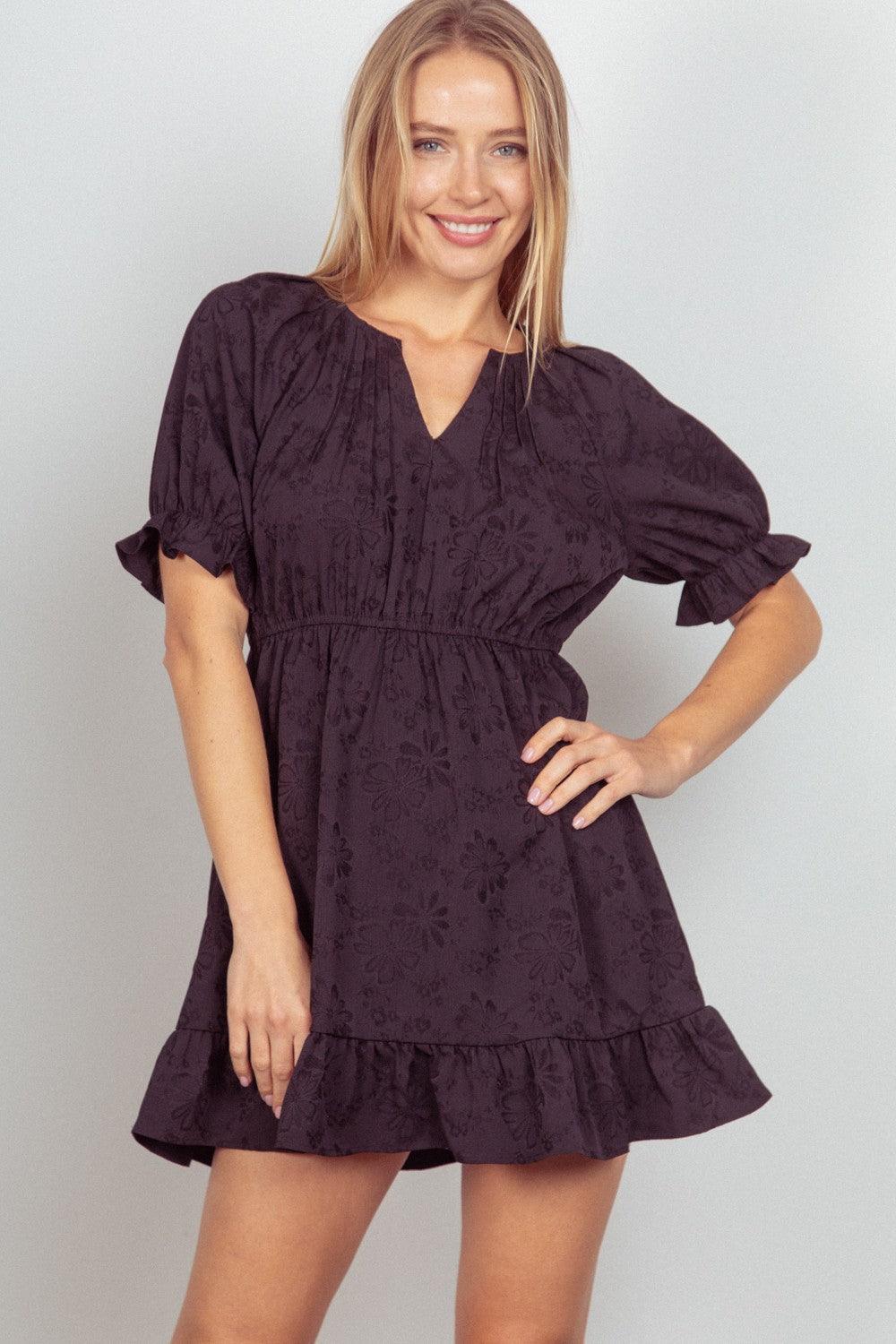 VERY J Floral Textured Woven Ruffled Mini Dress Carauana Store