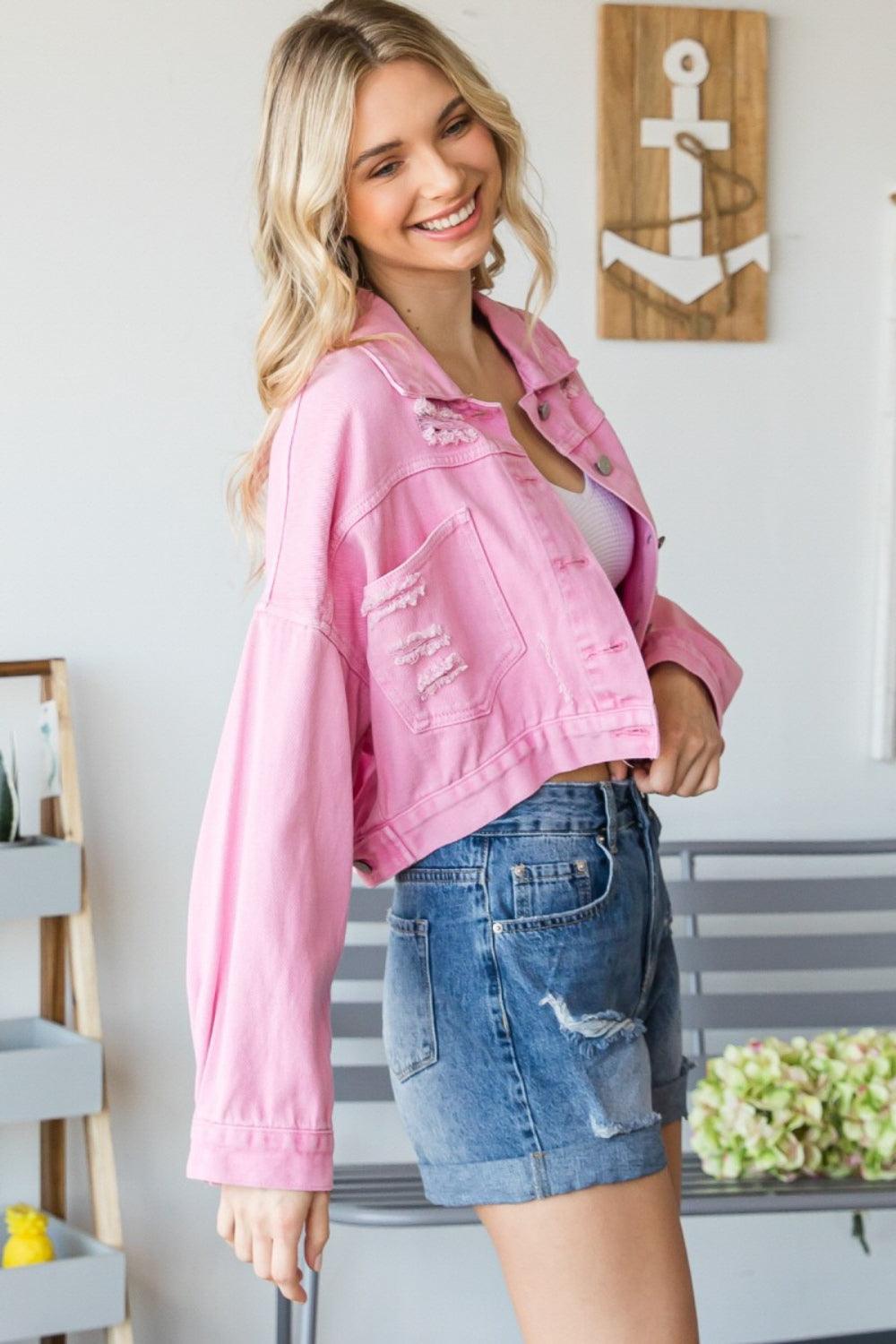 Veveret Fringe Distressed Button Up Denim Jacket Carauana Store