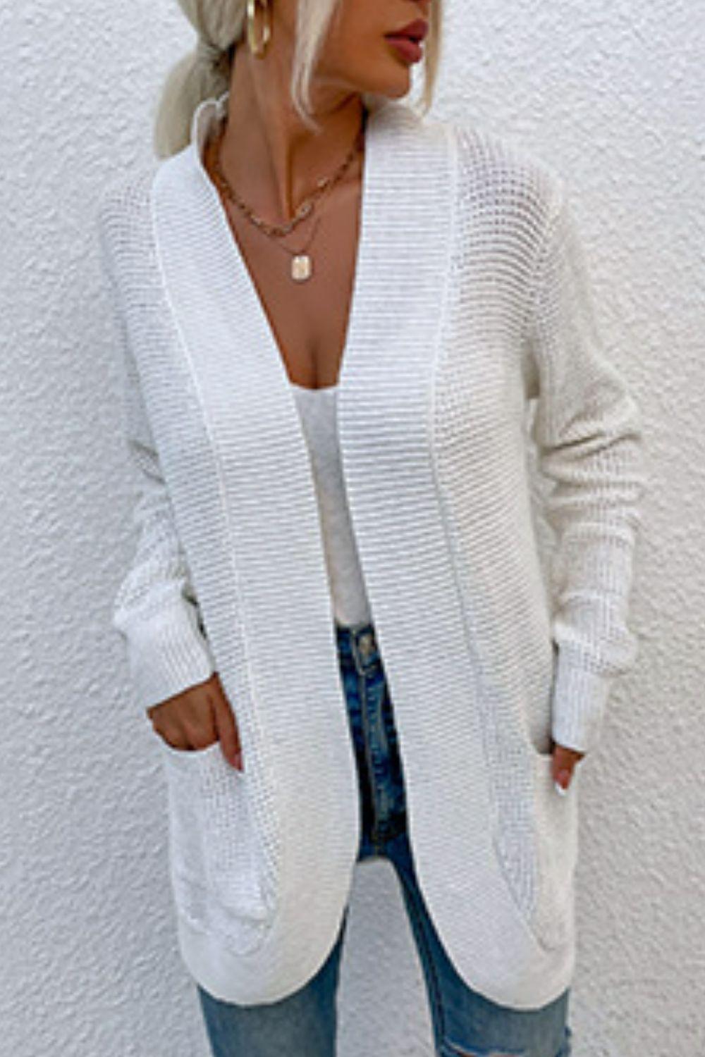 Open Front Rib-Knit Cardigan with Pockets Carauana Store