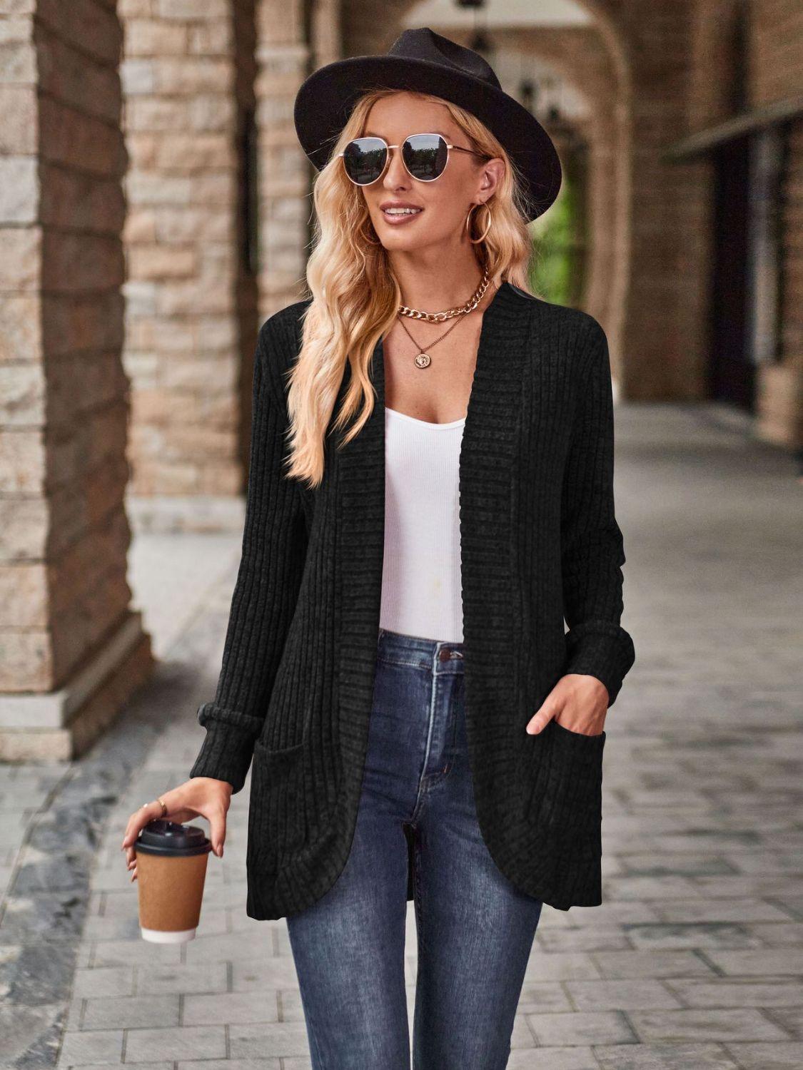 Open Front Cardigan with Pockets Carauana Store