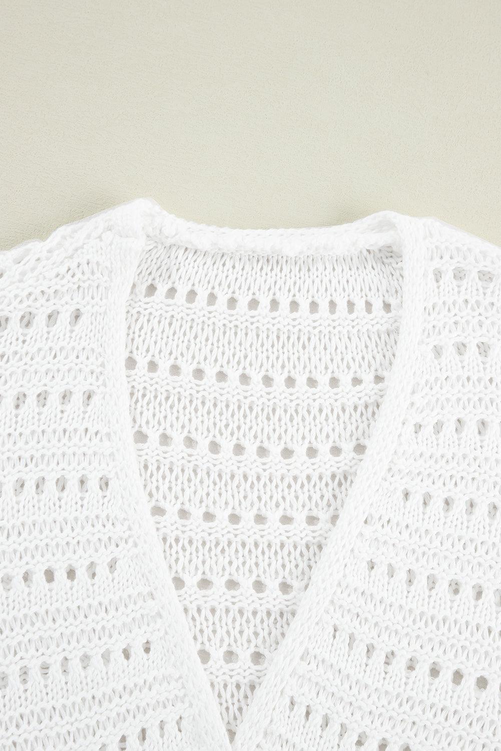 Openwork Open Front Long Sleeve Cardigan Carauana Store