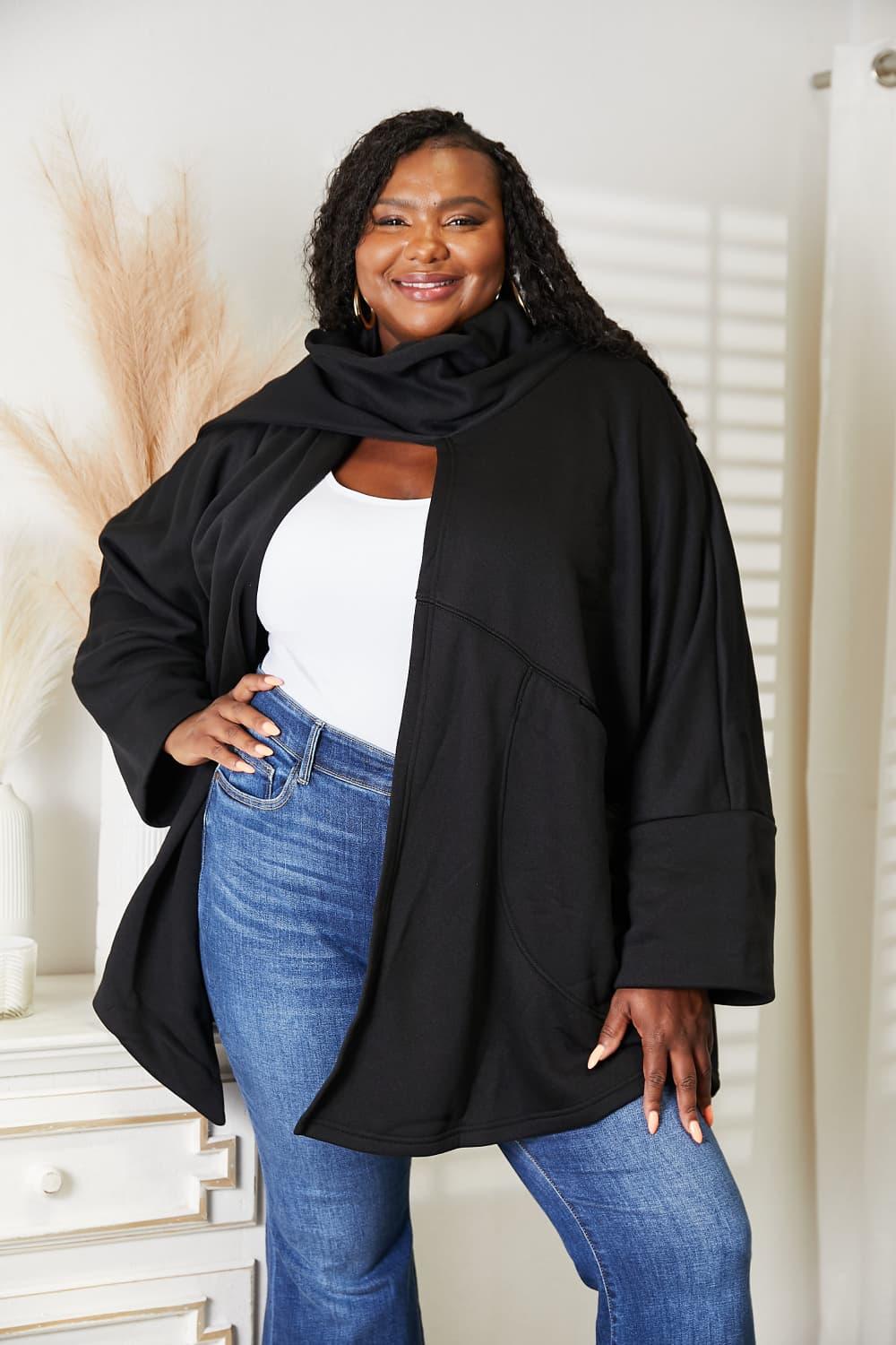 HEYSON Full Size Open Front Cardigan with Scarf Design Carauana Store
