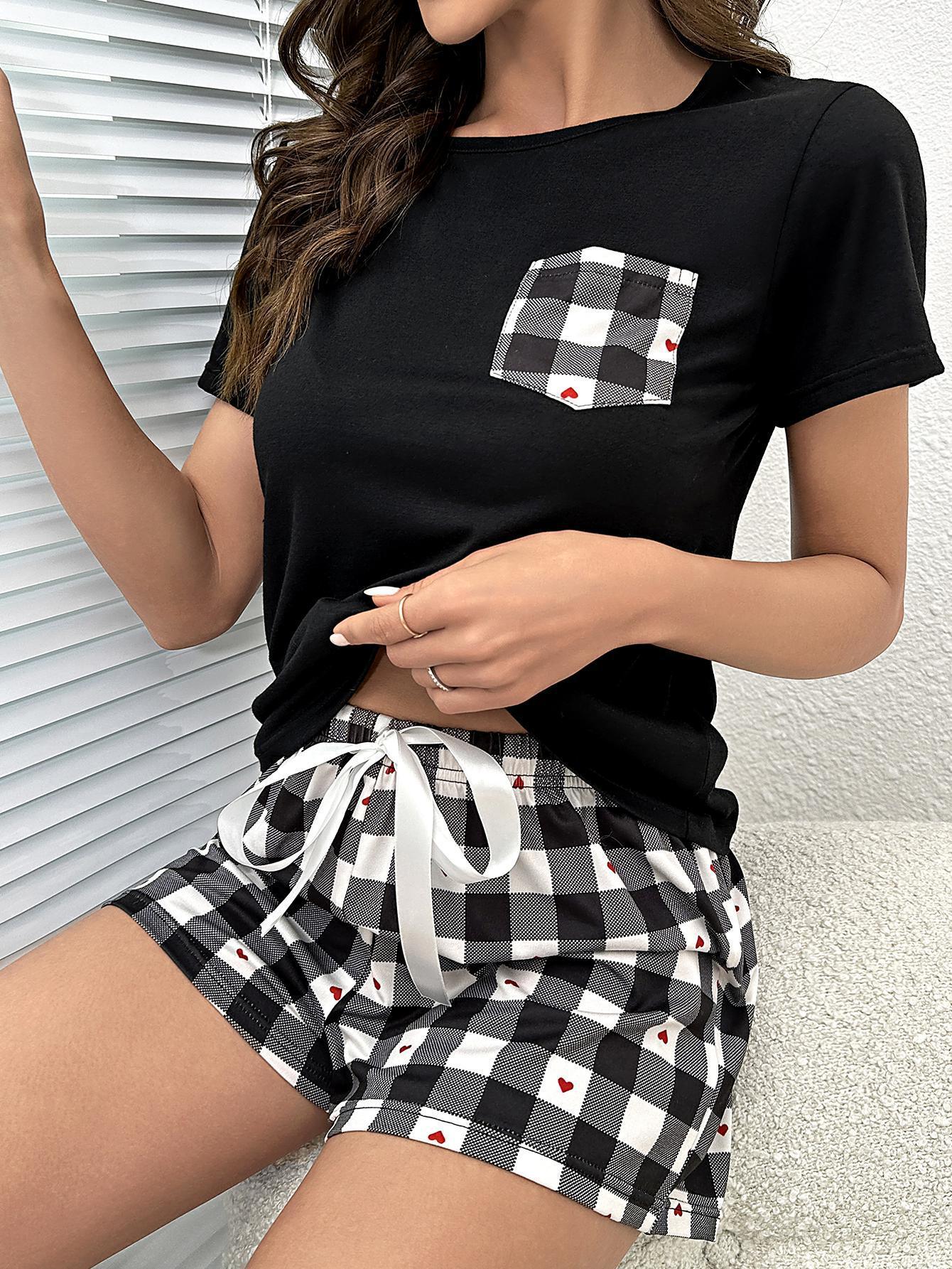 Plaid Heart Top and Shorts Lounge Set Carauana Store