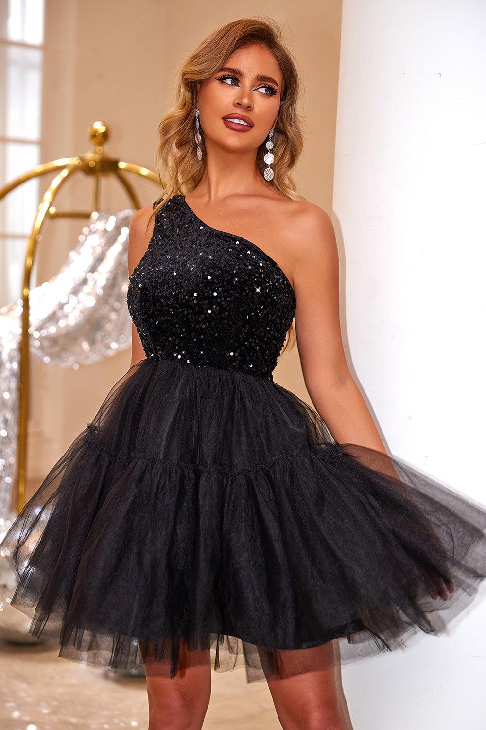 Sequin One-Shoulder Mini Dress Carauana Store