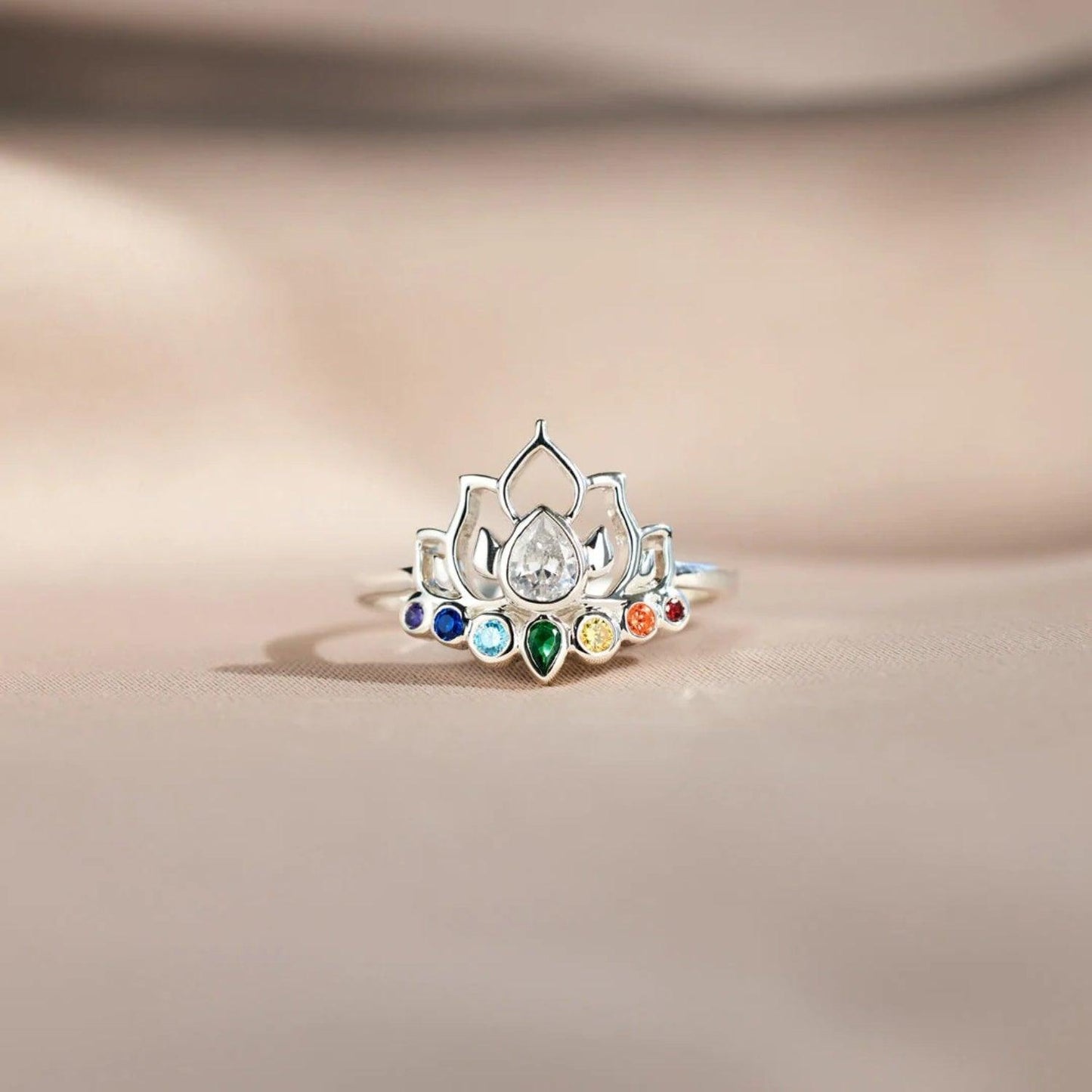 925 Sterling Silver Inlaid Zircon Lotus Shape Ring Carauana Store