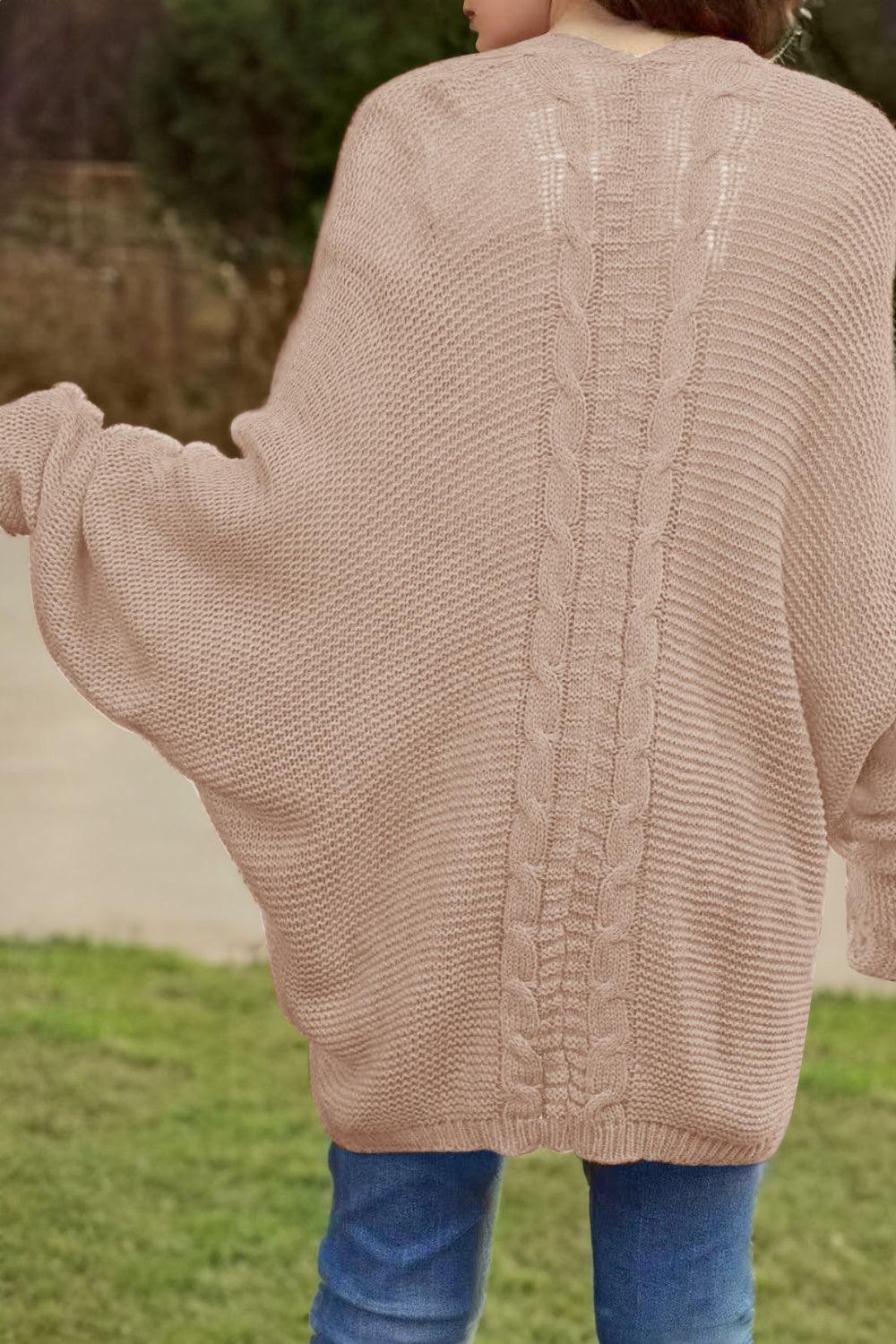 Cable-Knit Open Front Cardigan with Pockets Carauana Store