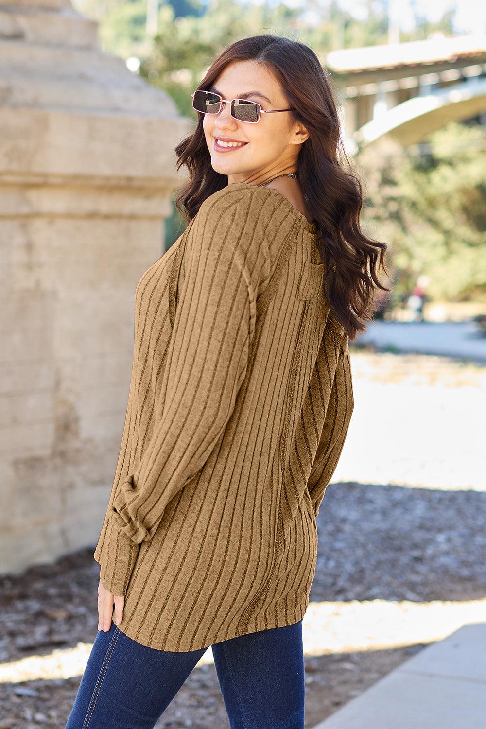 Basic Bae Full Size Ribbed Round Neck Long Sleeve Knit Top Carauana Store