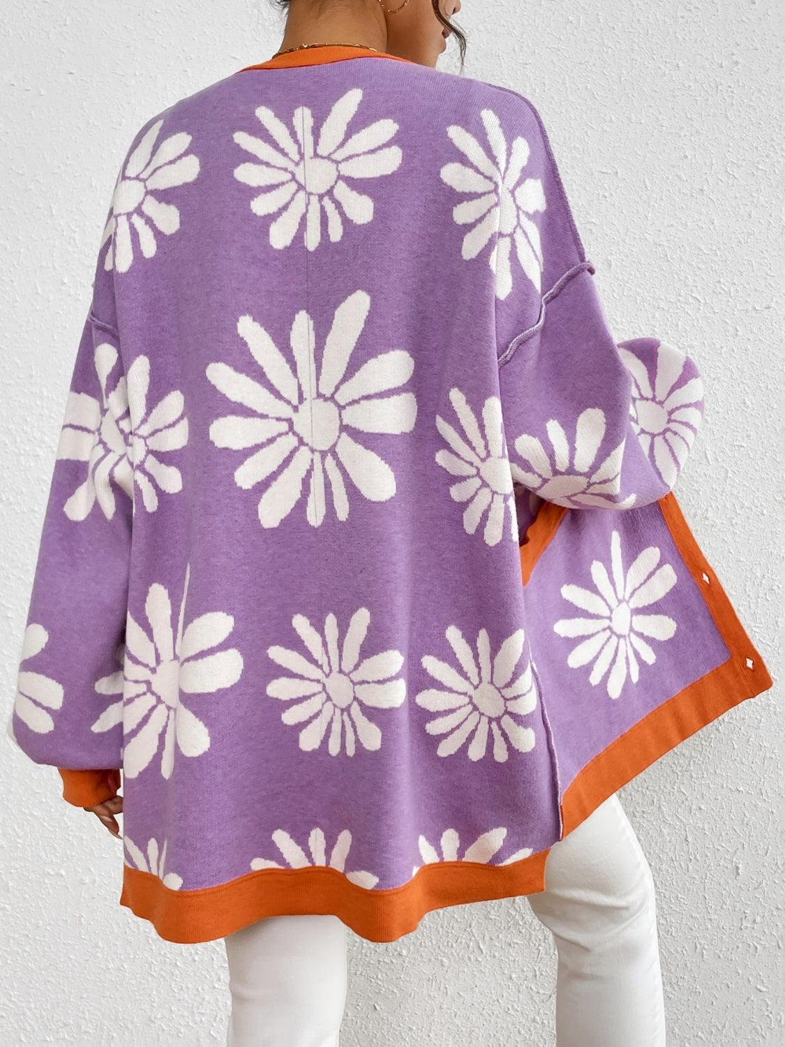 Contrast Dropped Shoulder Long Sleeve Cardigan Carauana Store