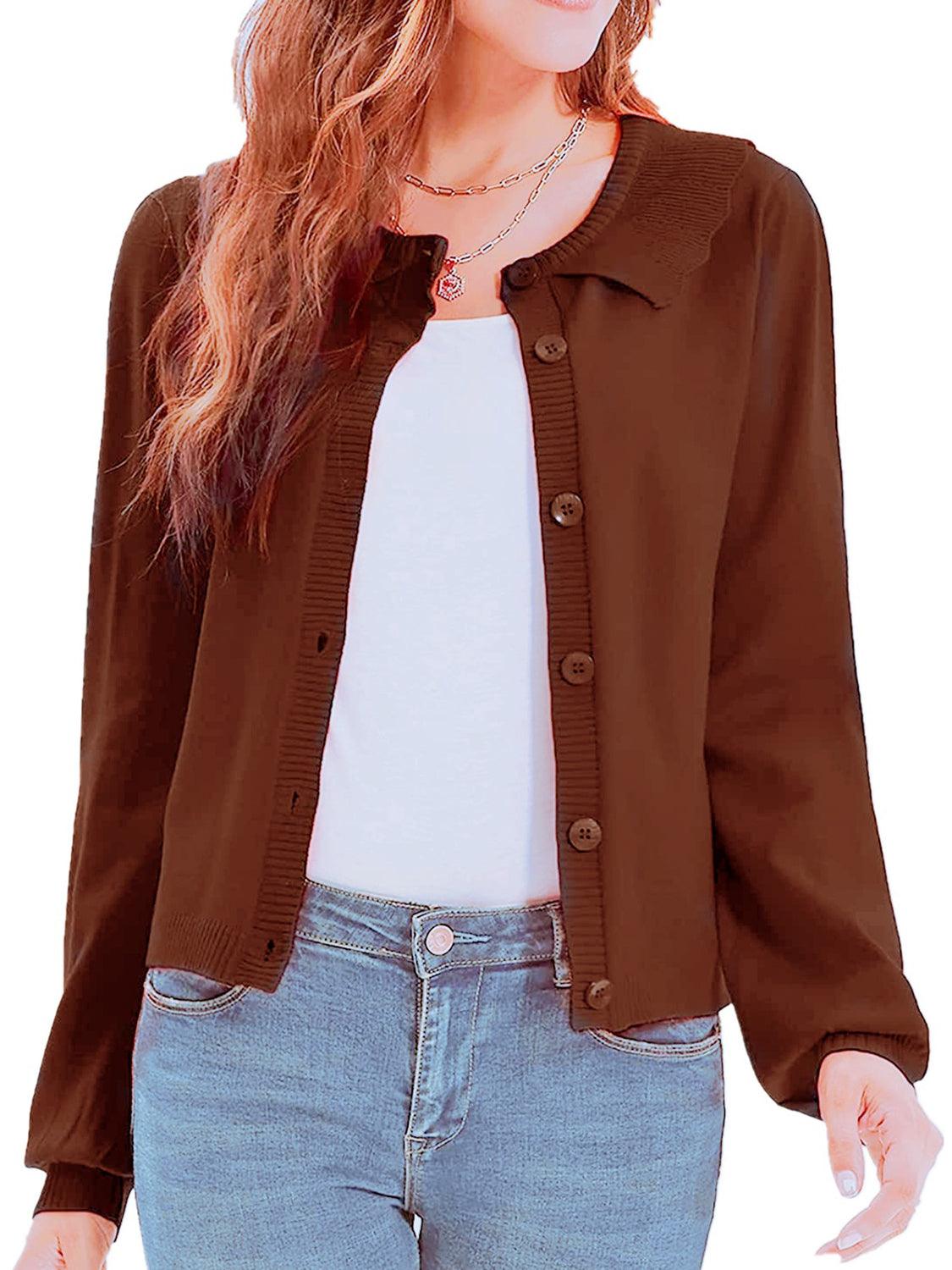 Collared Long Sleeve Button Down Cardigan Carauana Store