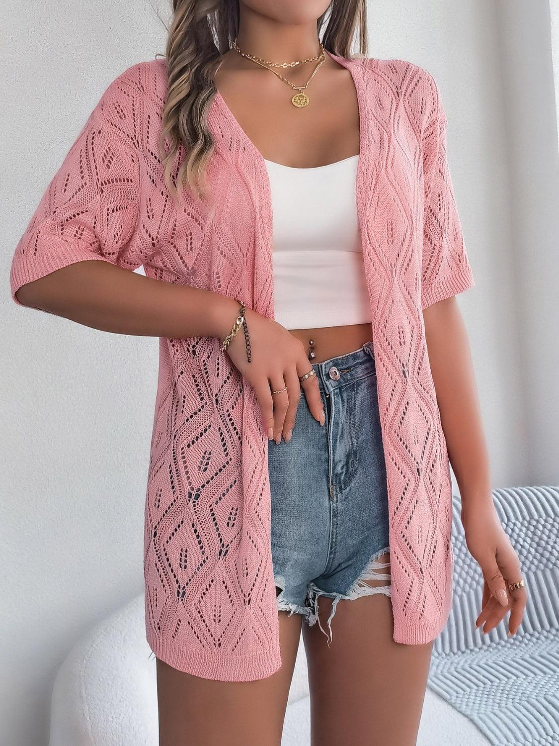 Openwork Open Front Half Sleeve Cardigan Carauana Store