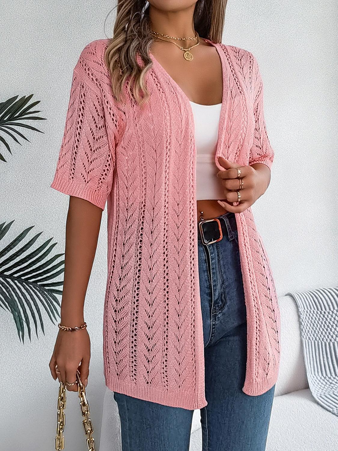 Openwork Open Front Half Sleeve Cardigan Carauana Store