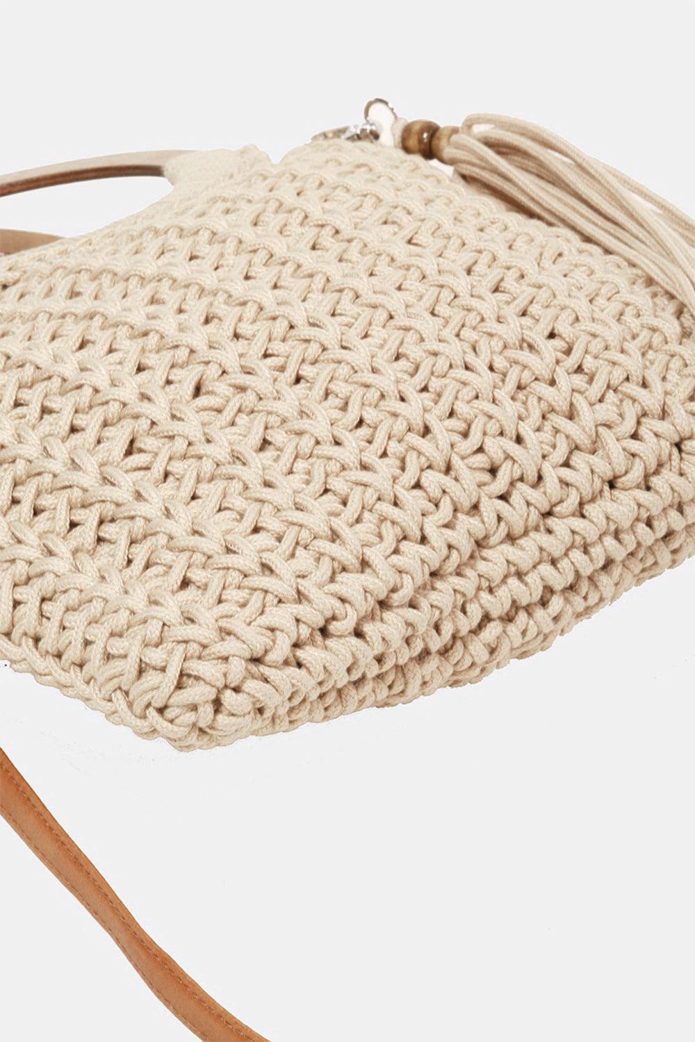Fame Crochet Knit Convertible Tote Bag with Tassel Carauana Store
