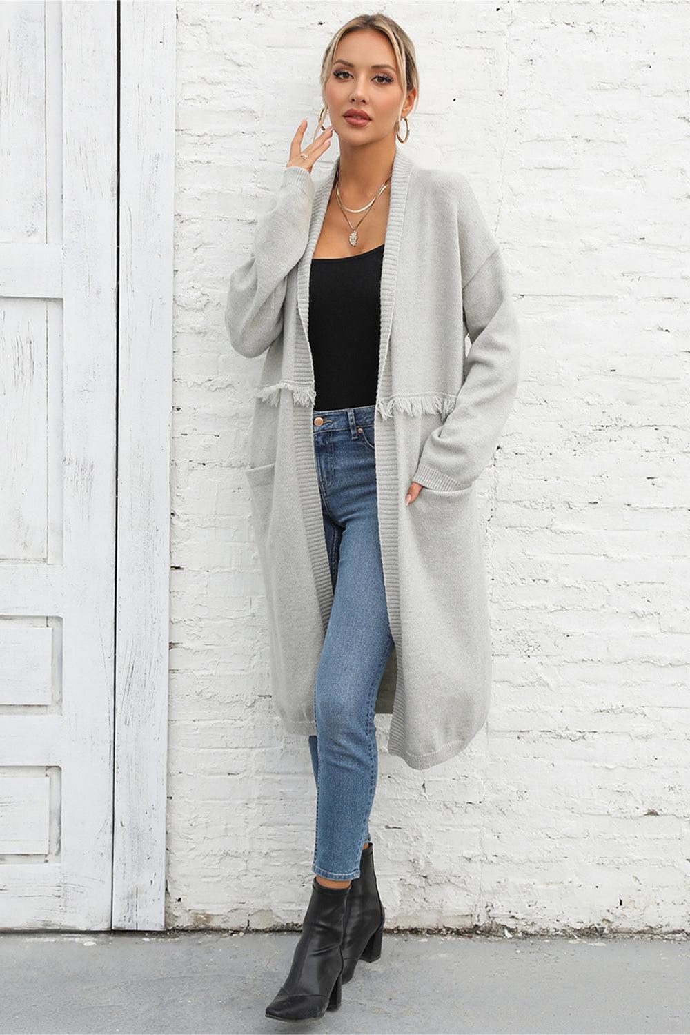 Angel Wings Open Front Pocketed Cardigan Carauana Store