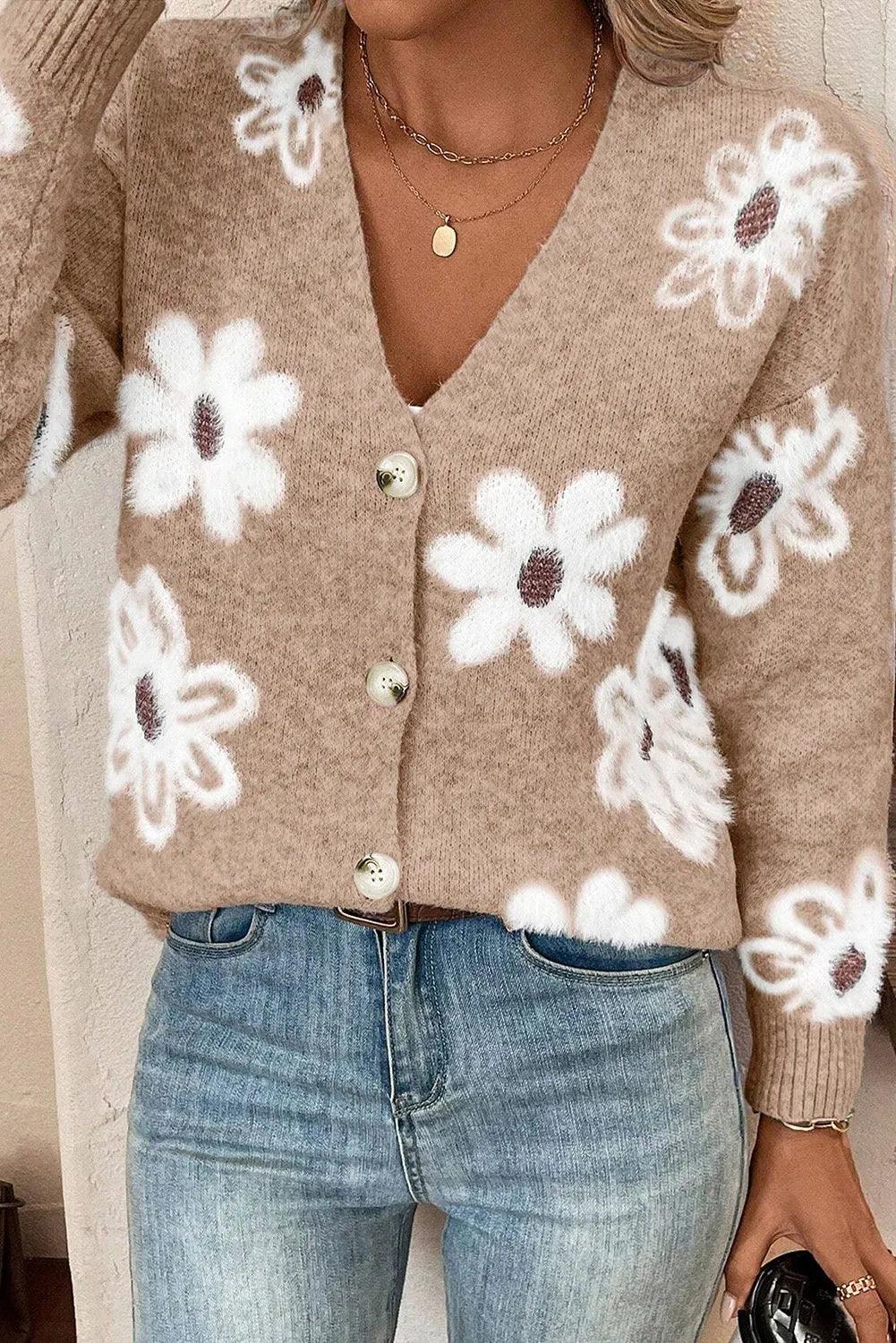 Flower Button Up Long Sleeve Cardigan Carauana Store