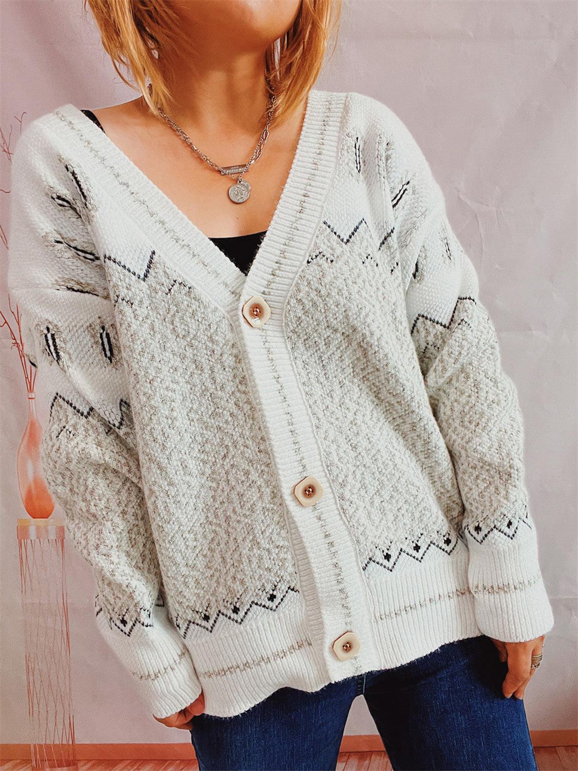 Geometric Button Front Long Sleeve Cardigan Carauana Store