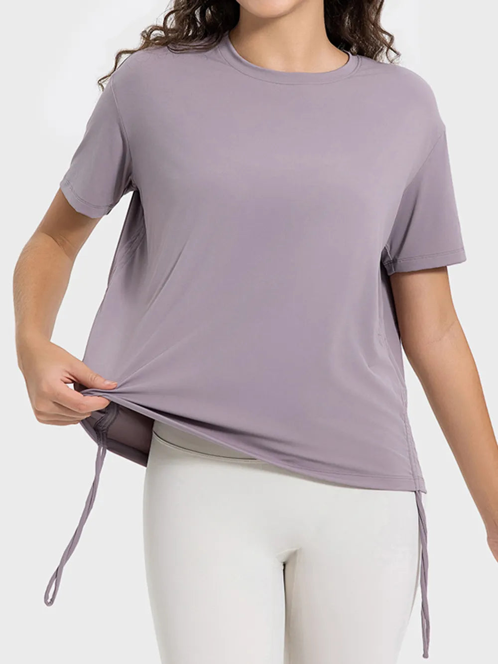 Millennia Drawstring Round Neck Short Sleeve Active T-Shirt Carauana Store