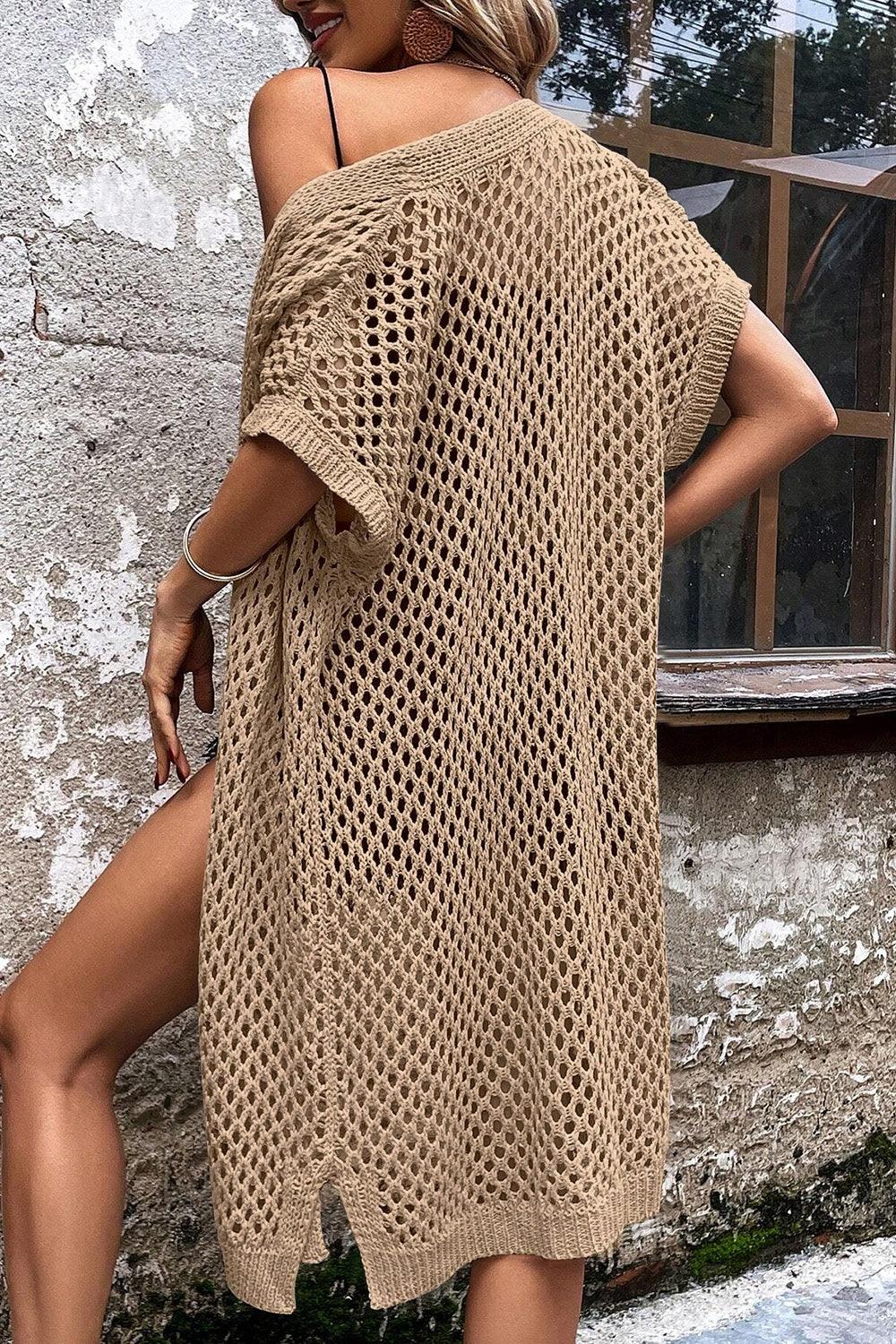 Openwork Open Front Short Sleeve Cardigan Carauana Store