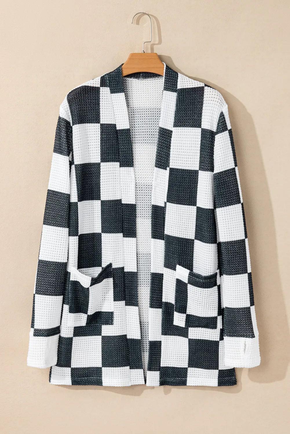 Checkered Open Front Long Sleeve Cover Up Carauana Store