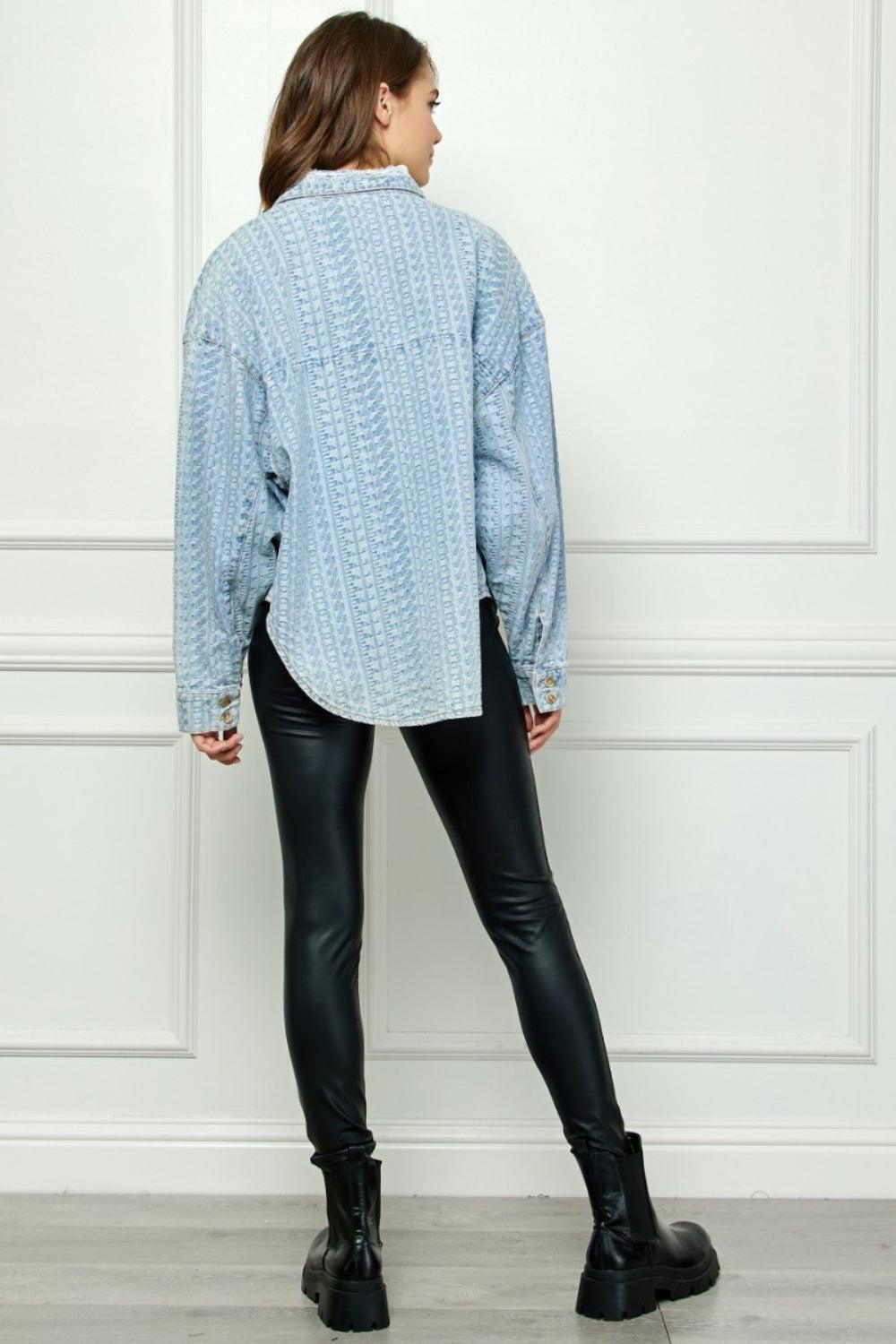 Veveret Button Up Dropped Shoulder Denim Top Carauana Store