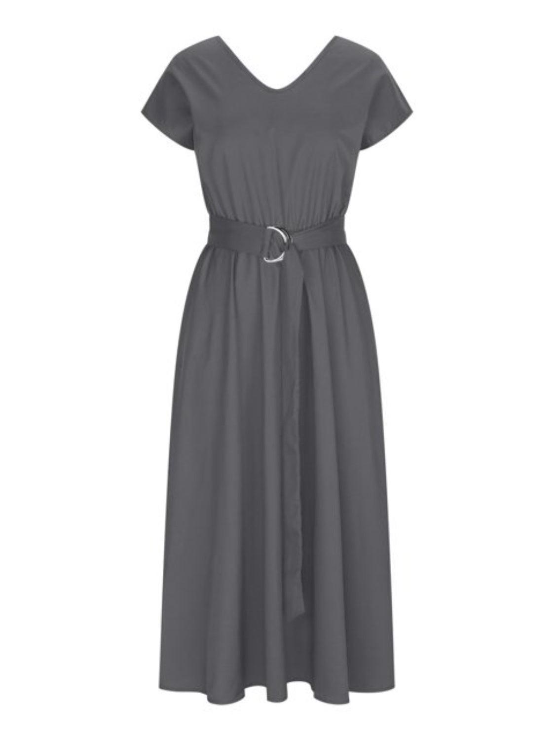 Ruched V-Neck Cap Sleeve Dress Carauana Store