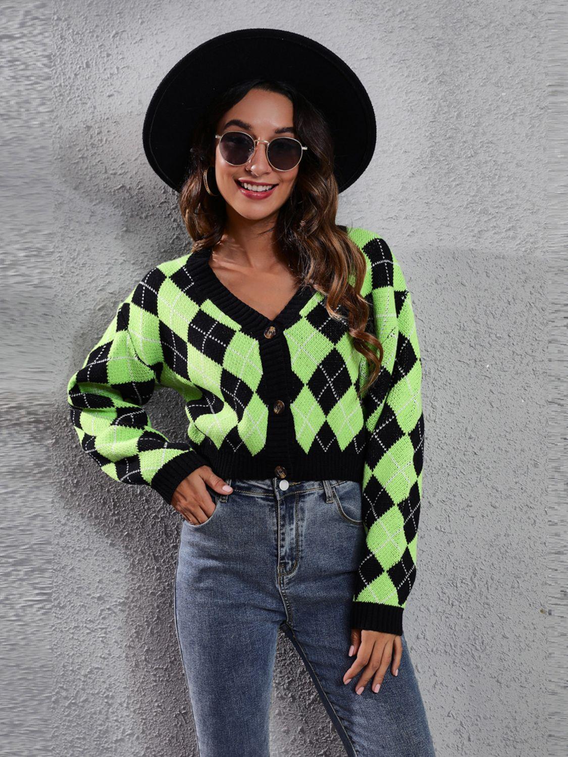Geometric Button Up Long Sleeve Cardigan Carauana Store