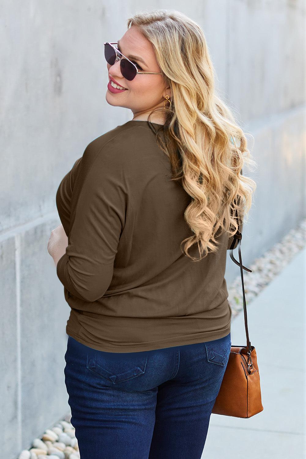 Basic Bae Full Size Round Neck Batwing Sleeve Blouse Carauana Store