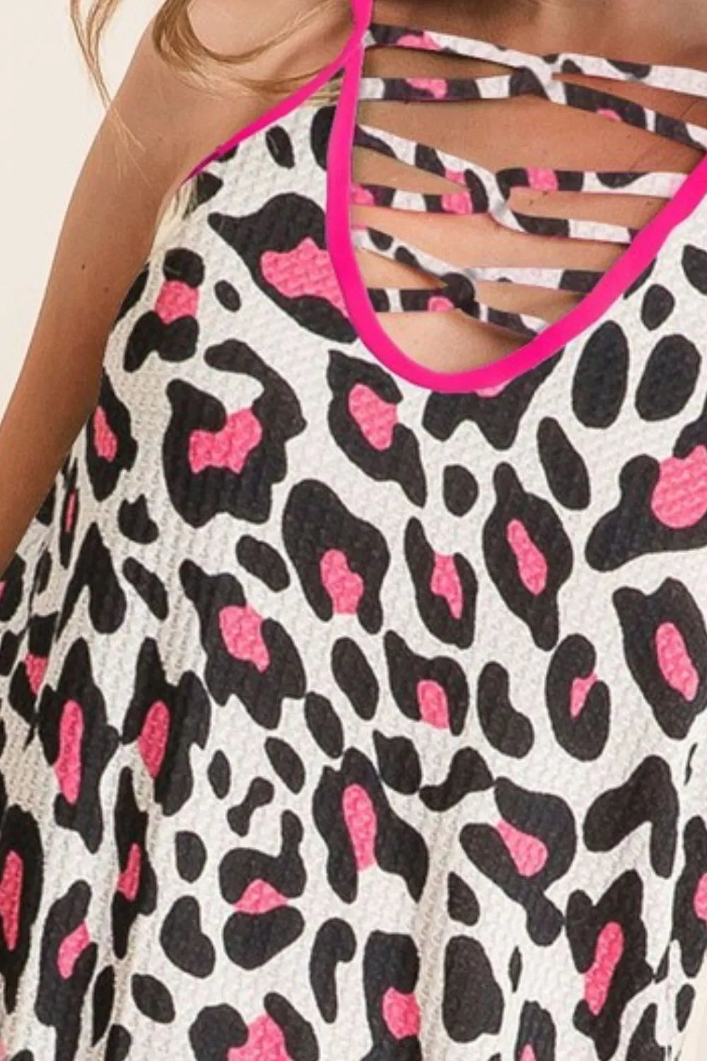 BiBi Leopard Print Caged Neck Knit Camisole Carauana Store