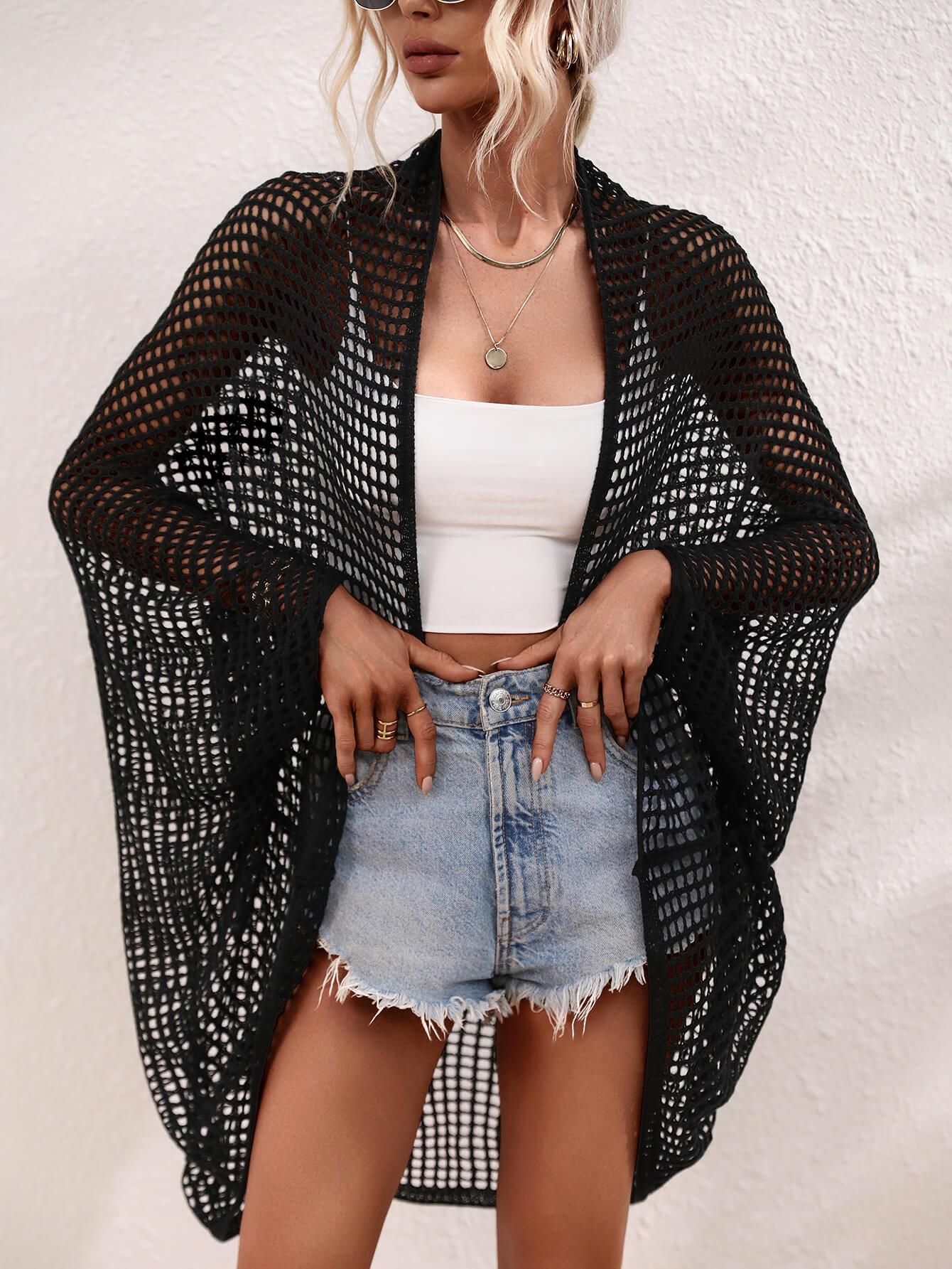 Openwork Open Front Longline Cover Up Carauana Store