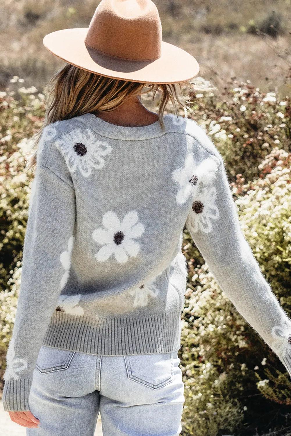 Flower Button Up Long Sleeve Cardigan Carauana Store