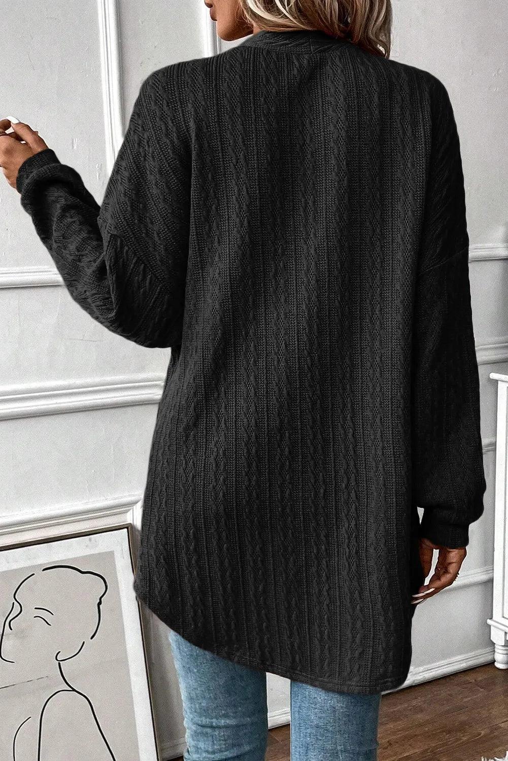 Textured Pocketed Open Front Long Sleeve Cover Up Carauana Store