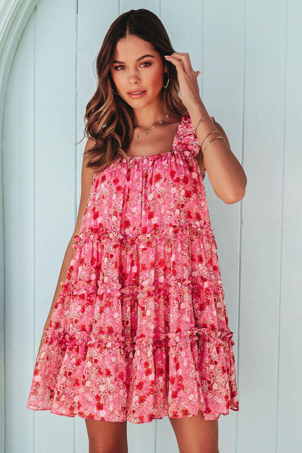Printed Square Neck Sleeveless Mini Dress Carauana Store