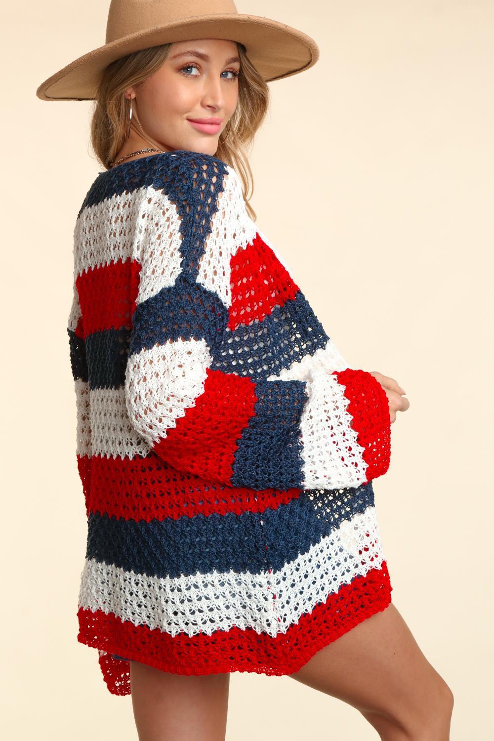 Haptics Full Size Open Front Long Sleeve Stripe Cardigan Carauana Store