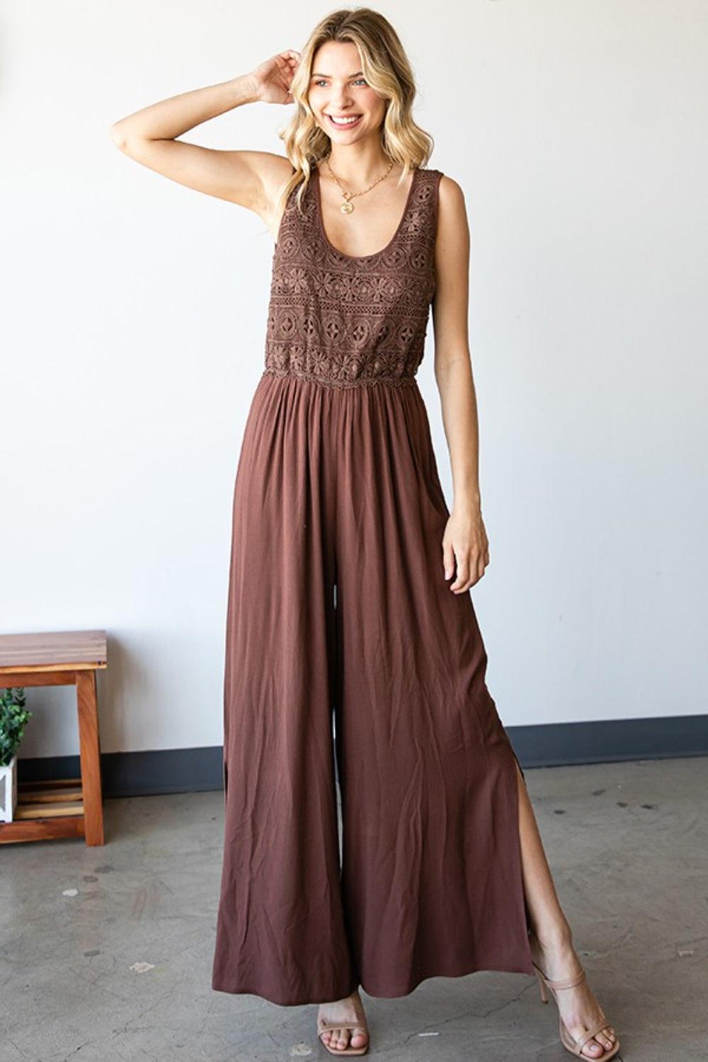 First Love Tie Back Sleeveless Slit Wide Leg Jumpsuit Carauana Store