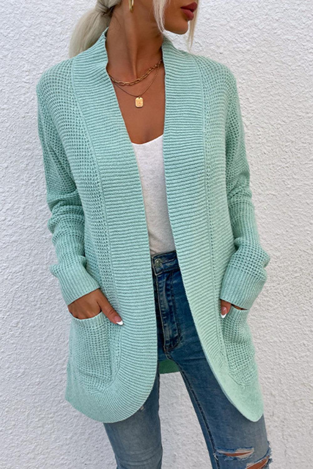 Open Front Rib-Knit Cardigan with Pockets Carauana Store