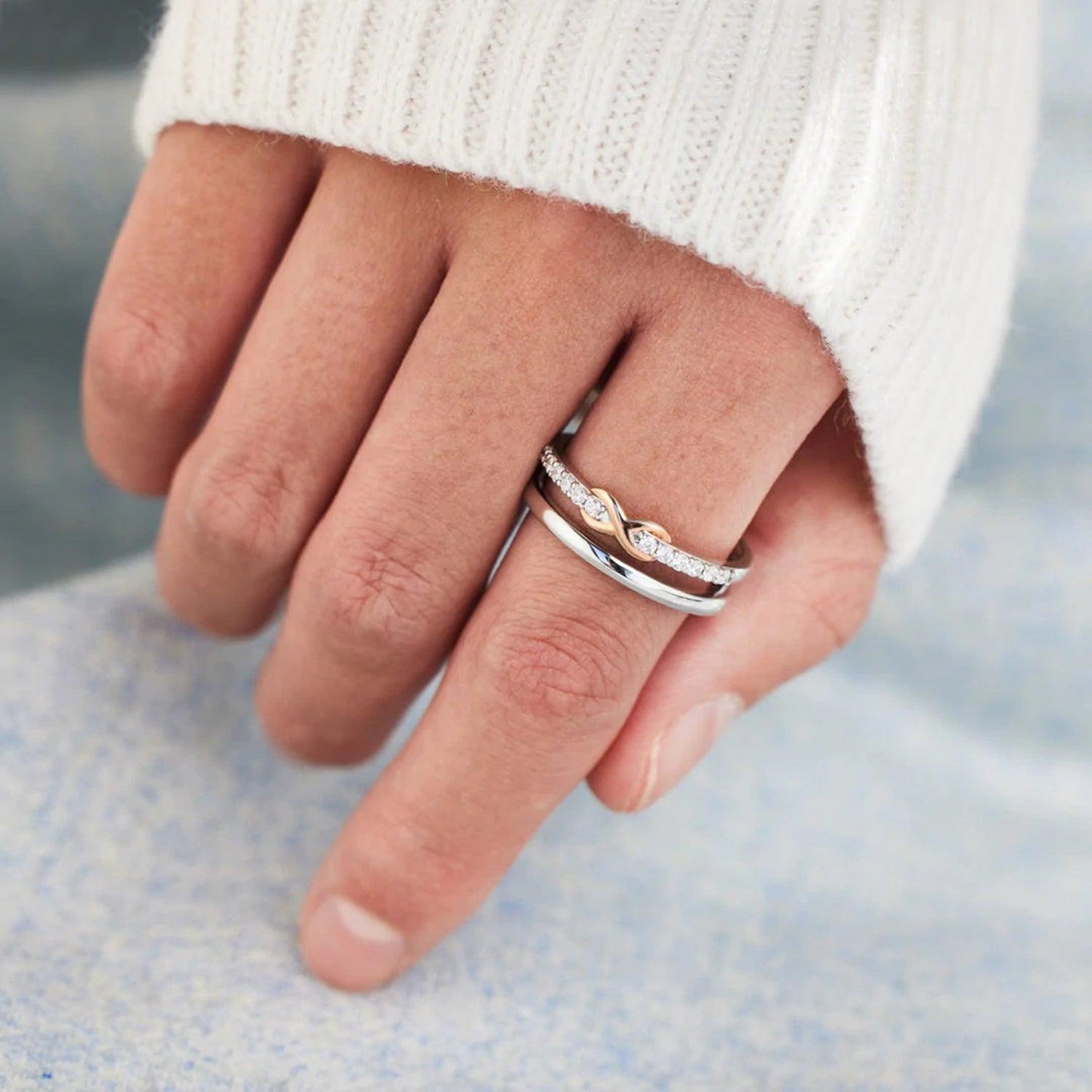 Double-Layered Zircon 925 Sterling Silver Ring Carauana Store