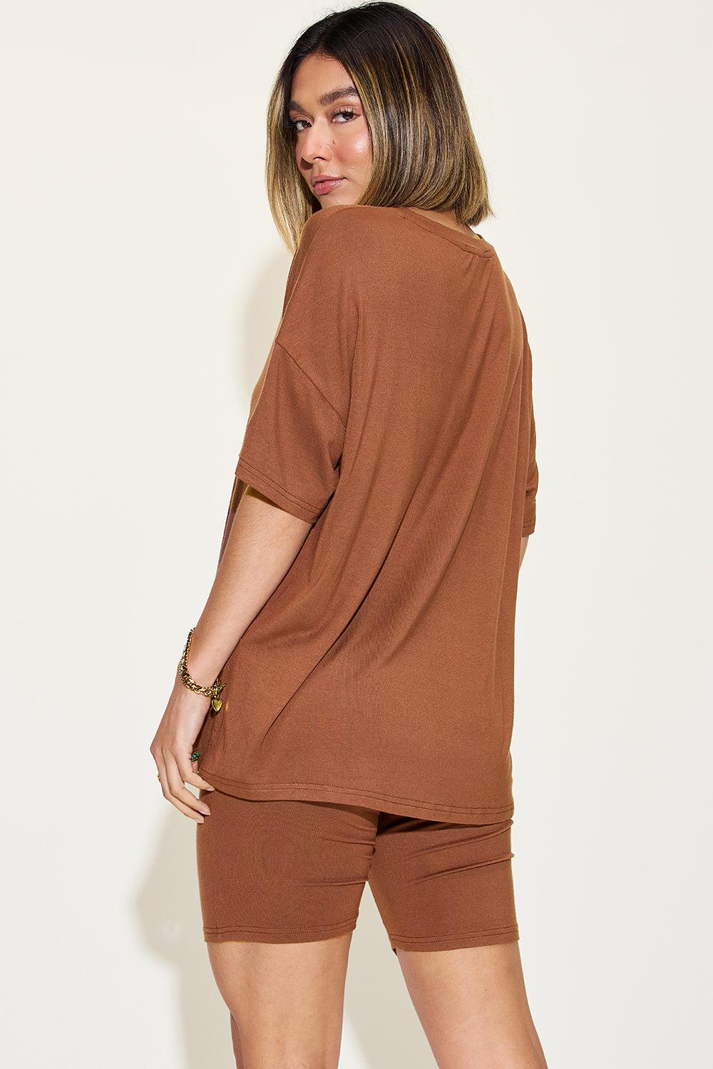 Basic Bae Full Size V-Neck Drop Shoulder Short Sleeve T-Shirt and Shorts Set Carauana Store