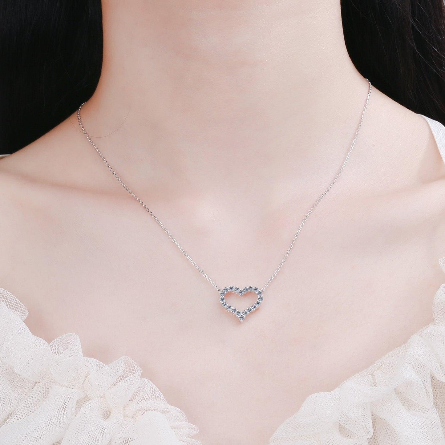 Moissanite 925 Sterling Silver Heart Shape Necklace Carauana Store